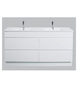 1500 Matte White Four Drawers with Double Bowls Floor Mounted Vanity Unit - Core