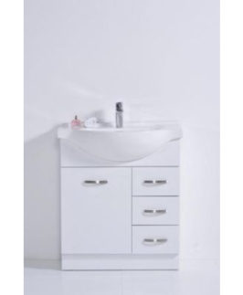 750 Gloss White Semi Recessed One Door Three Drawers with Handle Floor Mounted Vanity Unit - Cobbler