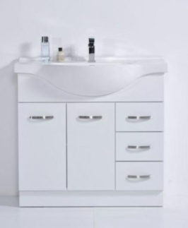 900 Gloss White Semi Recessed Two Doors Three Drawers with Handle Floor Mounted Vanity Unit - Cobbler