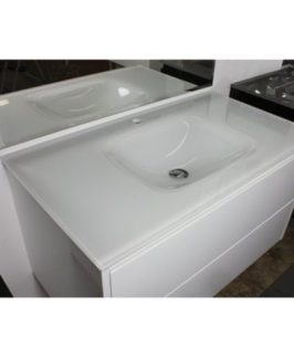White Glass Vanity Top with Integrated Basin in One Piece