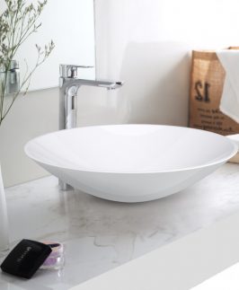 420*420*100mm Matte White Round Above Counter Marble Stone Basin - Opal