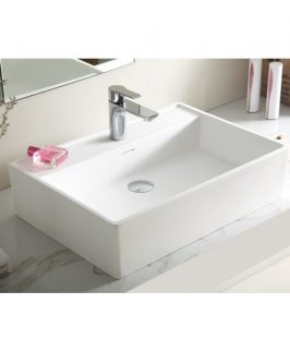 605*425*150mm Matte White Rectangle Above Counter with Overflow Marble Stone Basin - Splize