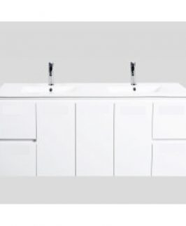 1500 Matte White Three Doors Four Drawers with Double Bowls Wall Hung Vanity Unit - Willow