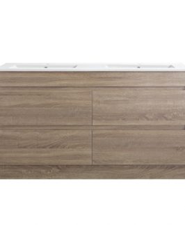 1500 Dark Walnut Four Drawers with Double Bowls Floor Mounted Vanity Unit - Leo