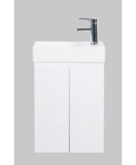 400 Compact Gloss White Two Doors Wall Hung Vanity Unit - Lucas Slim