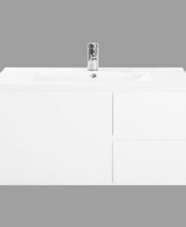 750*360 Compact Gloss White One Doors Two Drawers Wall Hung Vanity Unit - Lucas Slim