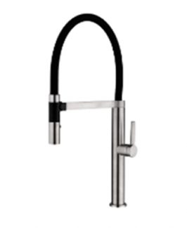Sink Mixer with Pull Out Goose Neck in Black Hose Brushed Nickel - Romeo