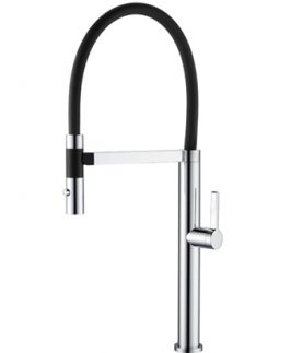 Sink Mixer with Pull Out Goose Neck in Black Hose Chrome - Romeo