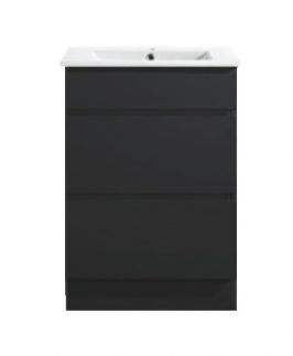 600 Gloss Black Two Drawers Floor Mounted Vanity Unit - Core