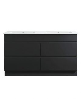 1500 Gloss Black Four Drawers with Double Bowls Floor Mounted Vanity Unit - Core