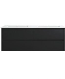 1500 Gloss Black Four Drawers with Double Bowls Wall Hung Vanity Unit - Yoko