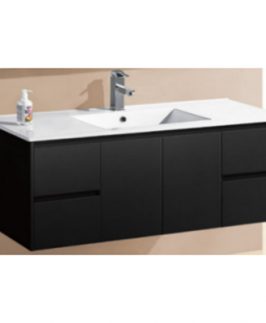 1200 Matte Black Two Doors Four Drawers Wall Hung Vanity Unit - Willow