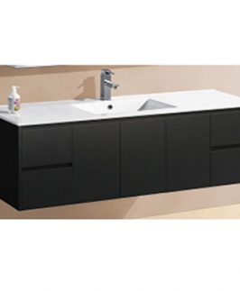 1500 Gloss Black Three Doors Four Drawers with Double Bowls Wall Hung Vanity Unit - Willow