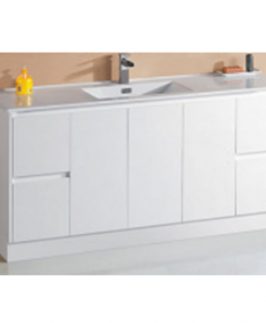 1500 Matte White Three Doors Four Drawers with Double Bowls Floor Mounted Vanity Unit - Sammy