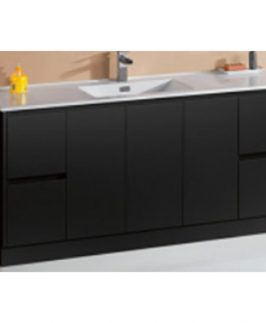 1500 Matte Black Three Doors Four Drawers with Double Bowls Floor Mounted Vanity Unit - Sammy