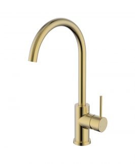 Sink Mixer with Goose Neck and Pin Handle Brushed Gold - Hali