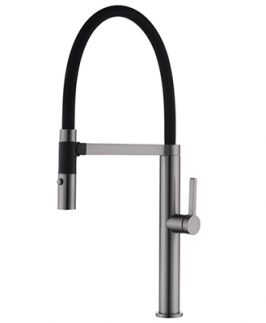 Sink Mixer with Pull Out Goose Neck in Black Hose Gun Metal Grey - Romeo