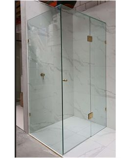 Customized Frameless Pivot Door Shower Screen With Brushed Gold Fitting