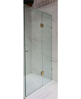 Customized Frameless Pivot Door Wall To Wall Shower Screen With Brushed Gold Fitting