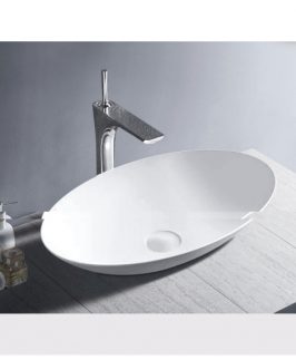 500*320*100mm Gloss White Oval Above Counter Marble Stone Basin - Lydia
