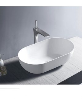 560*320*155mm Matte White Oval Above Counter Marble Stone Basin - Chloe