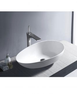 600*350*160mm Gloss White Oval Above Counter Marble Stone Basin - Abel