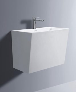 500*350*400mm Gloss White Rectangle Wall Hung with Overflow Marble Stone Basin - Compact