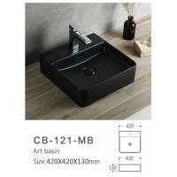 420*420*130mm Matte Black Square Above Counter with Overflow Ceramic Basin