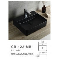 500*420*130mm Matte Black Rectangle Above Counter with Overflow Ceramic Basin