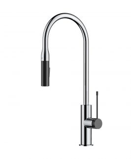 Sink Mixer with Pull Out Goose Neck and Pin Handle Chrome and Matte Black - Naxos