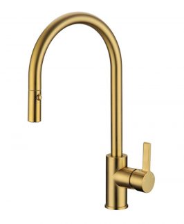 Sink Mixer with Pull Out Goose Neck Brushed Gold - Valerie