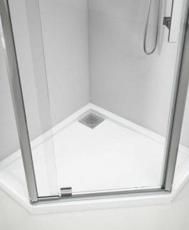 Neo Corner Rear Outlet Polymarble Shower Base - Eco