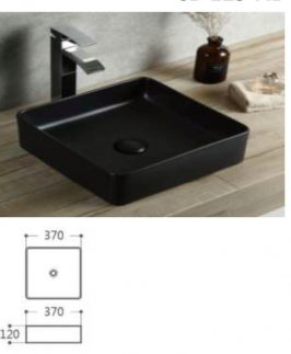 370*370*120mm Matte Black Square Above Counter Ceramic Basin