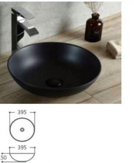 395*395*150mm Matte Black Round Above Counter Ceramic Basin