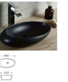 490*310*150mm Matte Black Oval Above Counter Ceramic Basin
