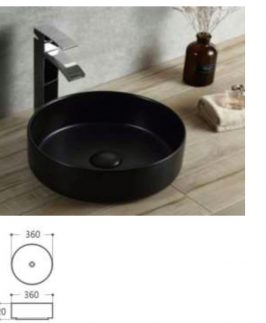 360*360*120mm Matte Black Round Above Counter Ceramic Basin
