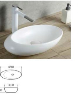 490*310*150mm Matte White Oval Above Counter Ceramic Basin