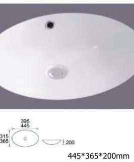 445*365*200mm Oval Under Mount with Overflow Ceramic Basin