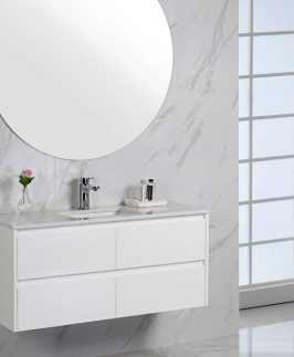 900 Gloss White Two Drawers Wall Hung Vanity Unit - Leona