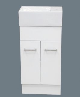 400 Compact Gloss White Two Doors with Handle Wall Hung Vanity Unit - Euro Slim