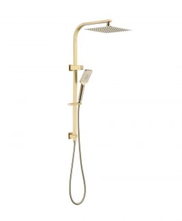 Square Shower Combo with Rail Brushed Gold