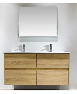 1200 Light Oak Four Drawers Double Bowl Wall Hung Vanity Unit - Nutro