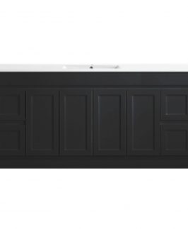 1800 Shaker Matte Black Four Doors Four Drawers with Double Bowls Floor Mounted Vanity Unit - Quinn