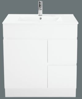 750*360 Compact Gloss White Two Doors Floor Mounted Vanity Unit - Lucas Slim
