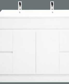 1200 Gloss White Two Doors Four Drawers with Double Bowls Floor Mounted Vanity Unit - Lucas