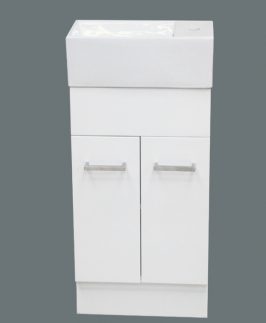 400 Compact Gloss White Two Doors with Handle Floor Mounted Vanity Unit - Euro Slim