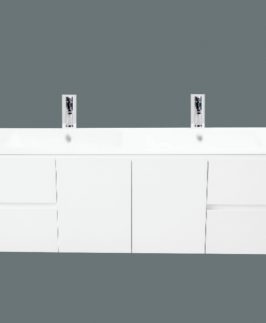1200*360 Compact Gloss White Two Doors Two Drawers Wall Hung Vanity Unit - Lucas Slim