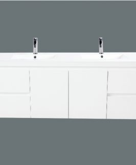 1200 Gloss White Two Doors Four Drawers with Double Bowls Wall Hung Vanity Unit - Lucas