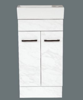 400 Compact Matte White Marble Two Doors with Handle Floor Mounted Vanity Unit - Mars Slim