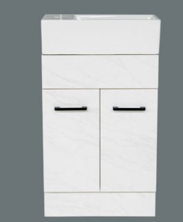500 Compact Matte White Marble Two Doors with Handle Floor Mounted Vanity Unit - Mars